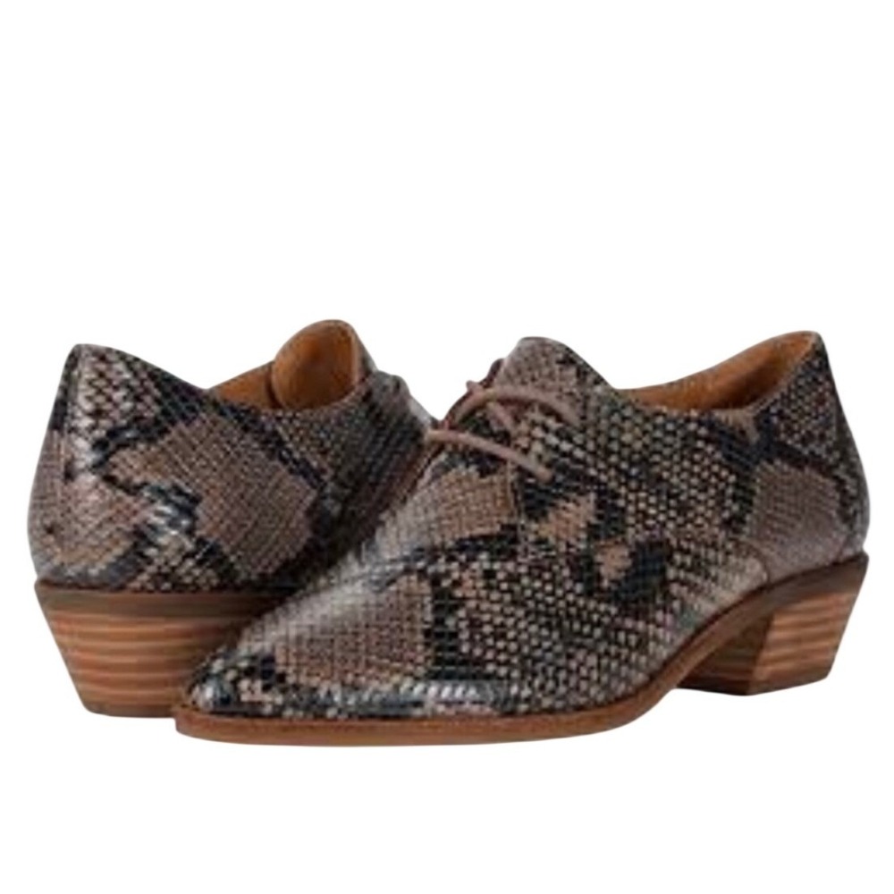 Lucky Brand Shoes Womens 7.5 Erreka Brown Snakeskin Leather Lace Up Oxford